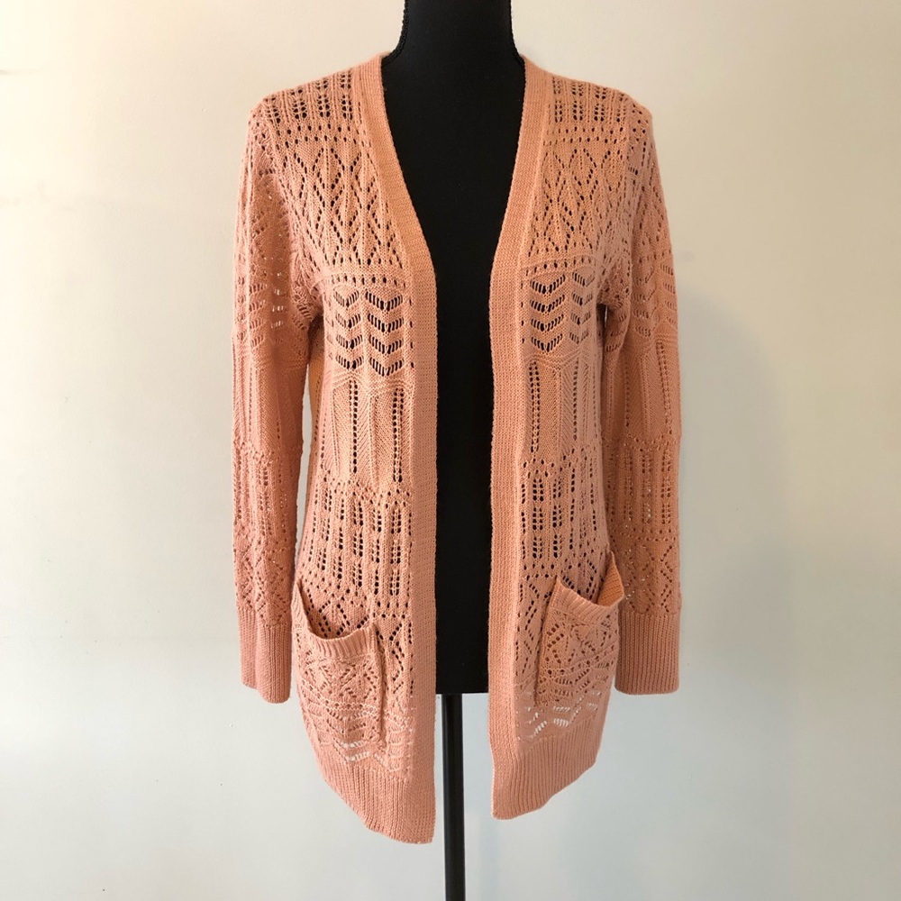 Women’s Hippie Rose Pink Open Knit Cardigan Sweater size M